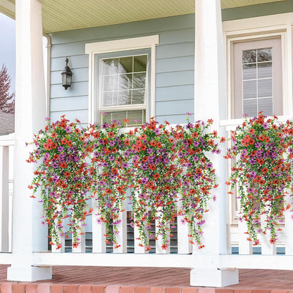 INQCMY Artificial Fake Hanging Flowers Plants for Outdoor Summer Decoration,2 PCS Faux Silk Daisy with Eucalyptus Leaves,UV Resistant Look Real for Outside Home Planter Porch Patio Balcony Yard Decor