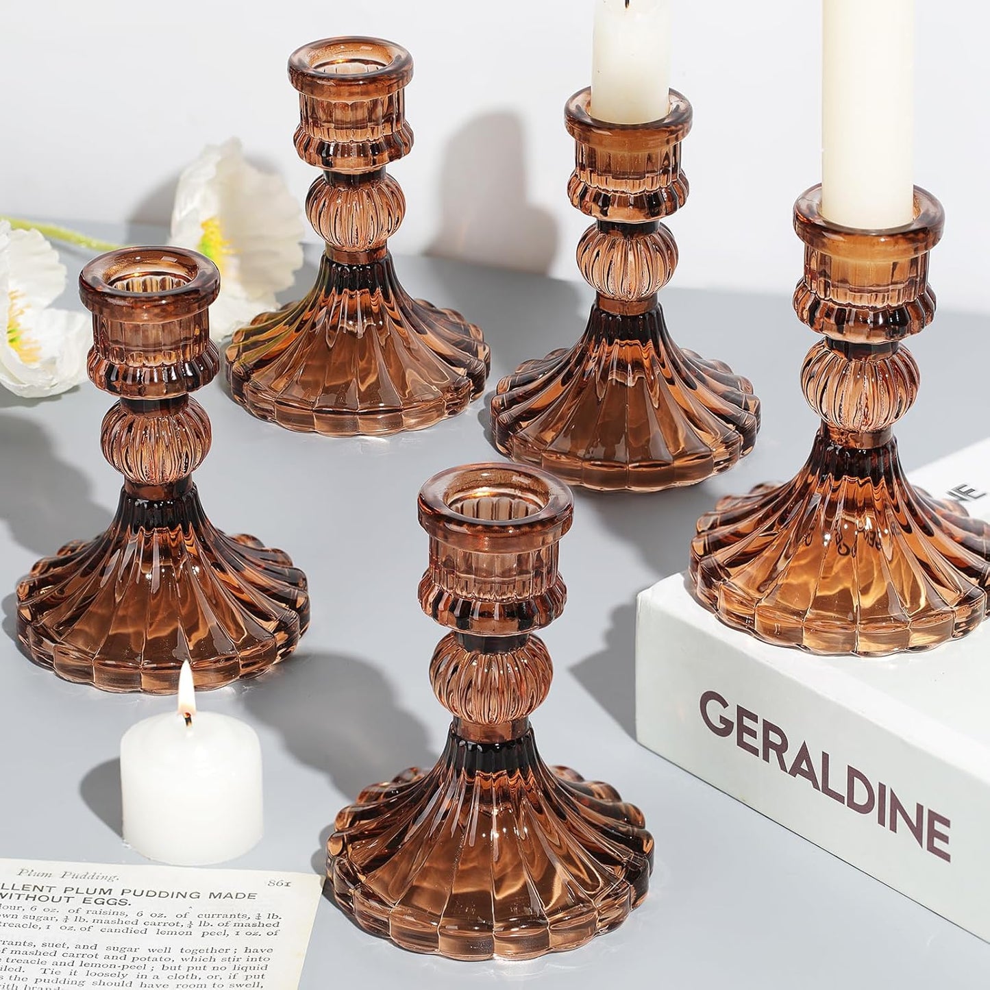DARJEN Candlestick Holders Set,12Pcs 4" H Taper Candle Holders Bulk, Clear Glass Candle Holders for Wedding, Spring Party, Romantic Dinner, Festival & Windowsill Decor