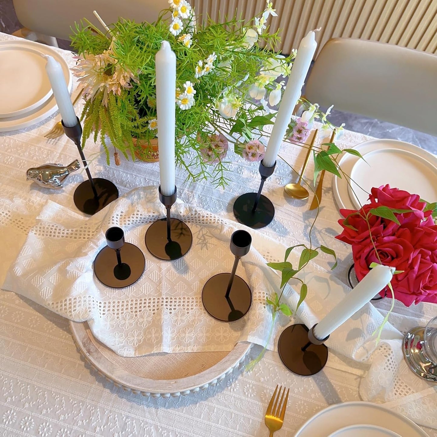 French Gold Taper Candle Holders for Wedding Table Centerpiece,Tall Taper Candlestick Holders Bulk Set of 6,Metal Candle Stick Holders for Dinning or Mantel Centerpiece,Party Home Decor