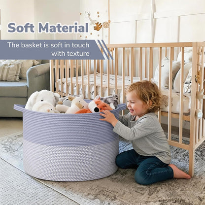 INDRESSME XXXLarge Blanket Basket for Living Room 21.7" x 21.7" x 13.8"-Storage Basket with Handle for Organizing Toy Pillows Woven Cotton Rope Laundry Basket Stuffed Animal Toy Storage for Play Room