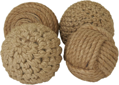 Deco 79 Jute Rope Handmade Decorative Ball Orbs & Vase Filler with Varying Designs, Set of 4 4"W, 4"H, Brown