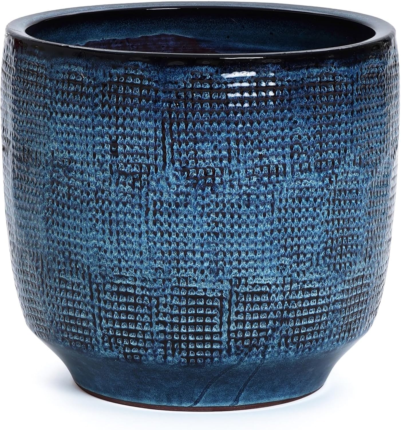 LuxenHome 15.75" Dia Large Ceramic Pots for Plants, Blue Glazed Planters for Outdoor Plants, Round Indoor Flower Pots with Drainage Hole and Rubber Plug for Home Garden Patio