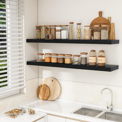 RICHFOCUS 72Inch Floating Shelves for Wall 2 Pack Shelves for Bedroom|Kitchen|Bathroom Wall Mounted Rustic Wood Floating Shelf with Invisible Brackets for Books|Storage|Decor, Rustic Brown