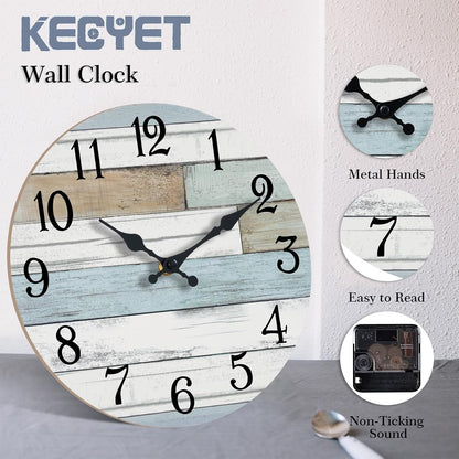 KECYET Wall Clock Battery Operated 8 Inch Silent Non Ticking Coastal Design Country Rustic Retro Decorative for Bathroom Kitchen Living Room Bedroom