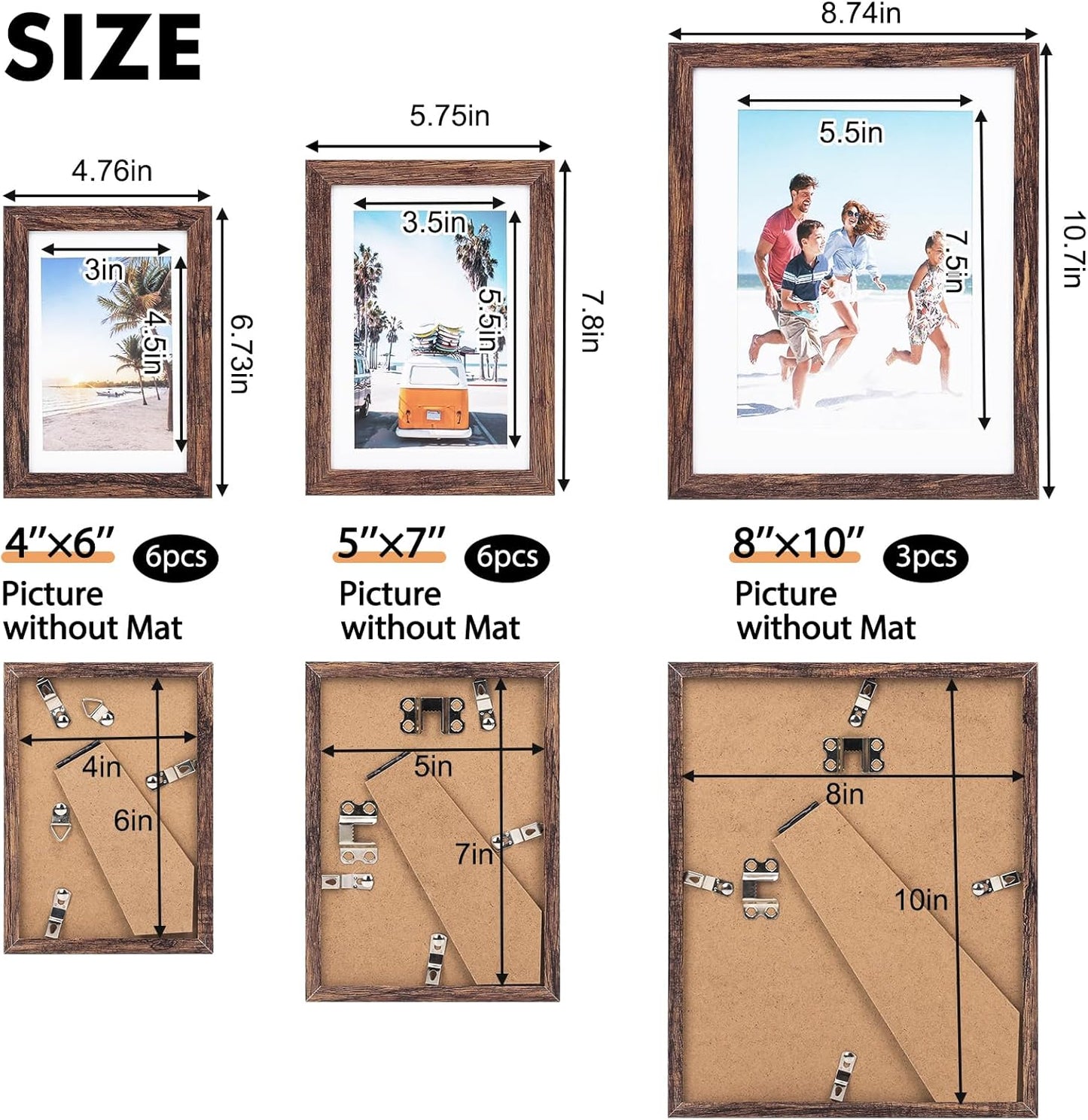 Fixwal Picture Frames Set, Gallery Wall Frame Set Picture Frames Collage 15 Pack for Wall or Tabletop with 8x10 5x7 4x6 Frames, Soft Earth Tones