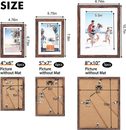 Fixwal Picture Frames Set, Gallery Wall Frame Set Picture Frames Collage 15 Pack for Wall or Tabletop with 8x10 5x7 4x6 Frames, Soft Earth Tones