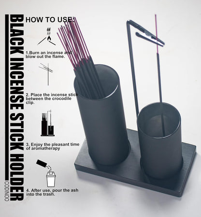 2 in 1 Incense Burner Holder for Sticks,Glass Incense Holder with Storage,Upside Down Incense Holder for Sticks with Glass Ash Catcher for Meditation Yoga Spa Room Home Decor[Full Black]