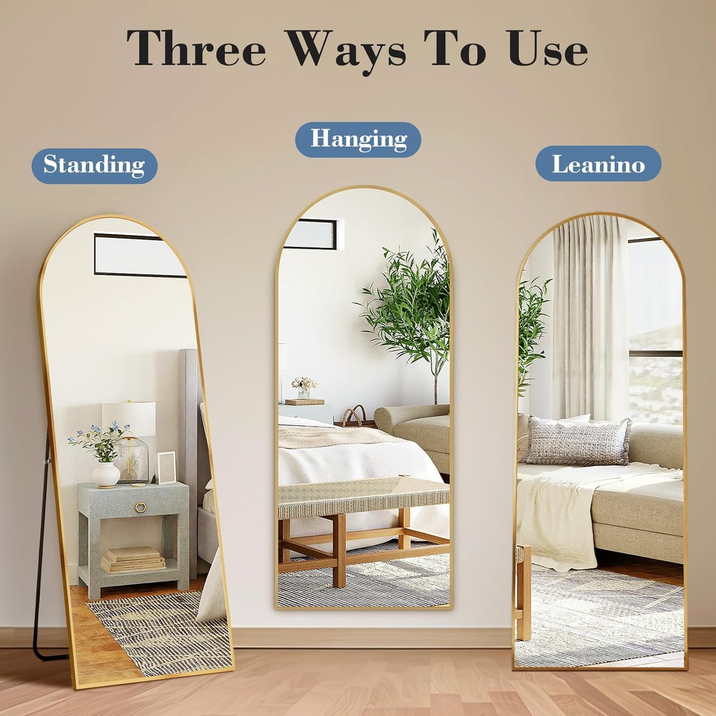 DUMOS Arched Full Length Mirror with Stand 64"x21" Floor Standing Aluminum Frame for Bedroom Body Hanging Leaning Modern Simple Home Decor Shatter-proorf Nano Glass Wall Living Room Cloakroom Black