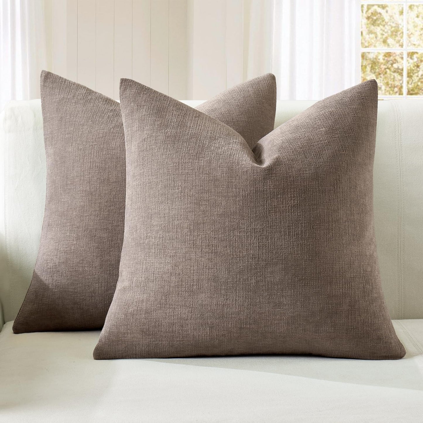 MIULEE Olive Green Couch Pillow Covers 18x18 Inch, Set of 2 Soft Chenille Decorative Square Throw Pillow Covers Farmhouse for Sofa Living Room Bed