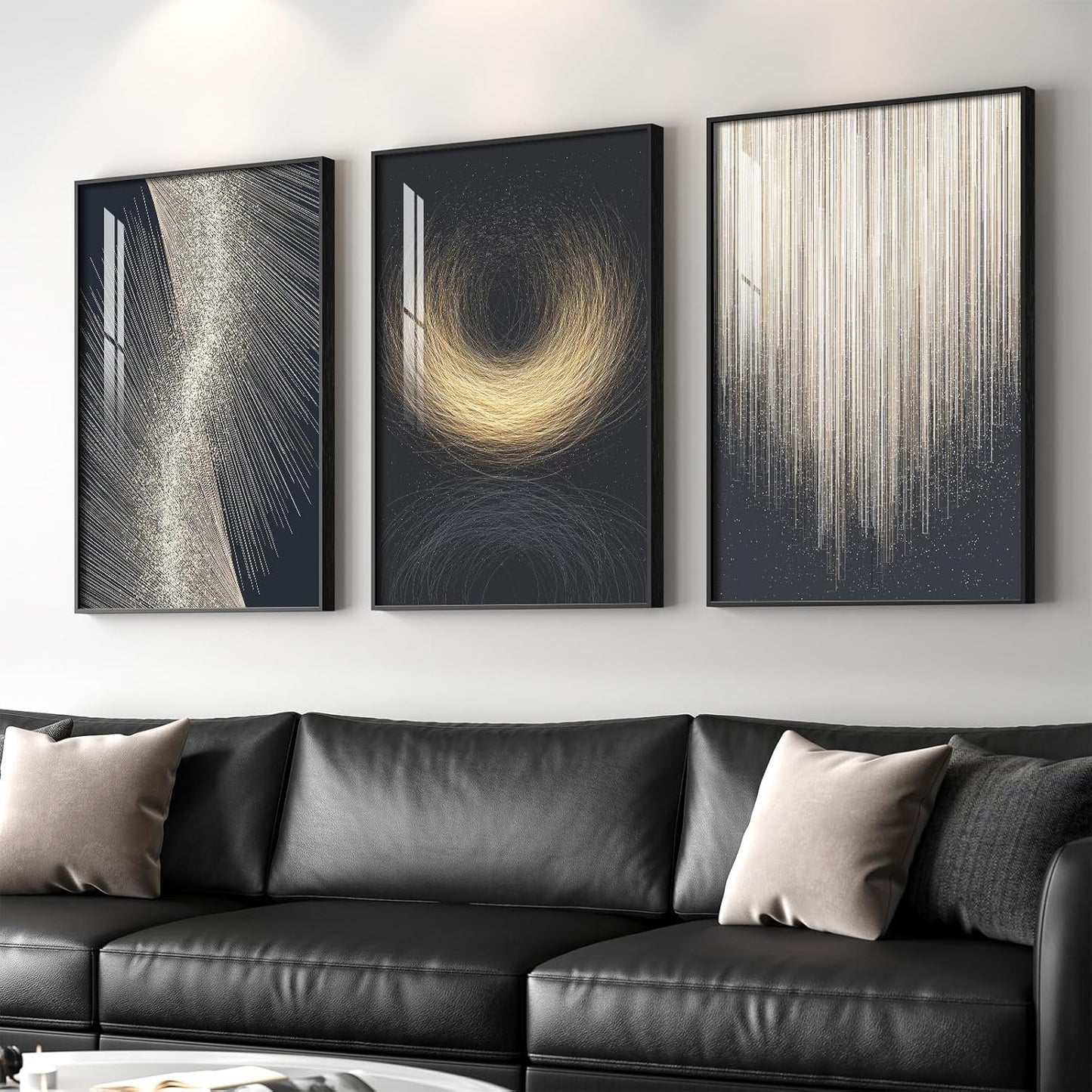 Framed Modern Luxury Gold Wall Art, Set of 3 Piece Contemporary Paintings Artwork for Walls, Golden Prints Pictures with Gold Frame, Wall Decor for Living Room, Hallway, Bedroom, Office 16x24 Inch