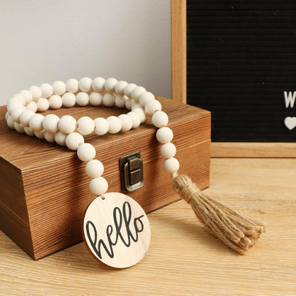 Meplait Love Wooden Bead Garland with Tassel, Decorative Beads Home Decor Farmhouse Tassel Garland Boho Decor for Tiered Tray（38in）