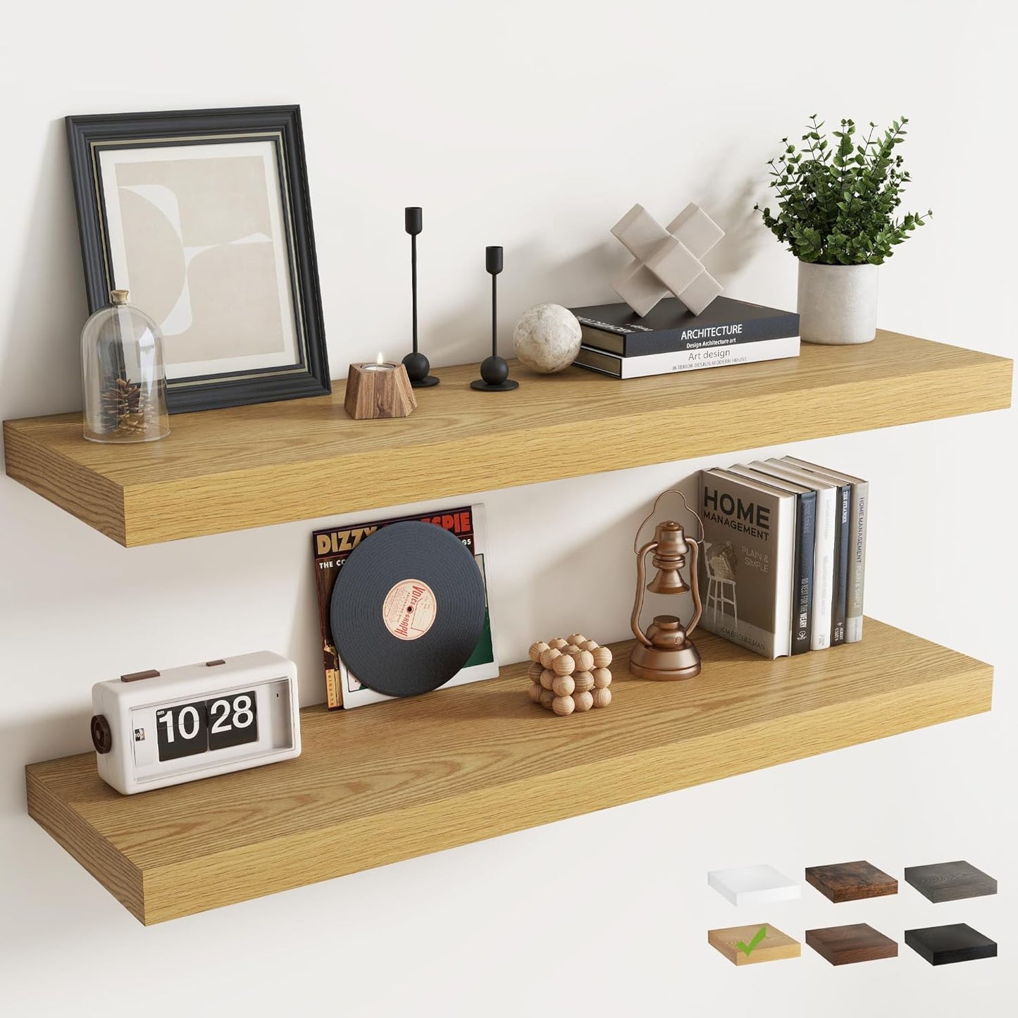 72 Inch Long Floating Shelves for Wall Set of 2, 12"D Wood Grain Bathroom Shelves with Invisible Brackets, Easy Install Engineered Wood Storage Shelves for Kitchen, Living Room, Bedroom, Black Finish