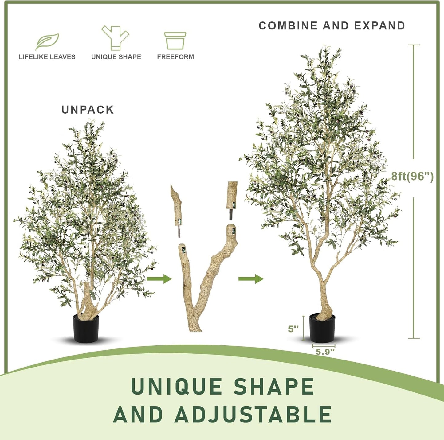 LYERSE Olive Trees Artificial Indoor - Faux Olive Tree 7ft with Large Olive Branches and Lifelike Fruits - Fake Olive Tree for Modern Home Office House Living Room Decor