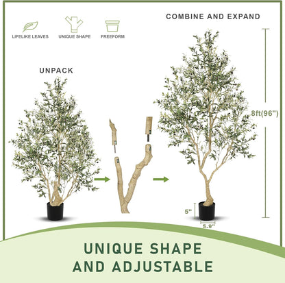 LYERSE Olive Trees Artificial Indoor - Faux Olive Tree 7ft with Large Olive Branches and Lifelike Fruits - Fake Olive Tree for Modern Home Office House Living Room Decor