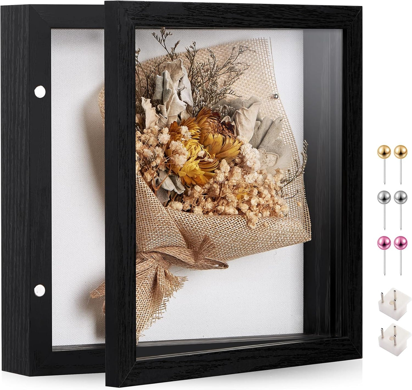 8x10 Deep Shadow Box Picture Frame Display Case with Linen Back and Stand,Real Glass Black Shadow Memory Box Frame 8x10 for Flower Baby Pet Wedding Photo Art Craft Memorial Wall Decor Gift