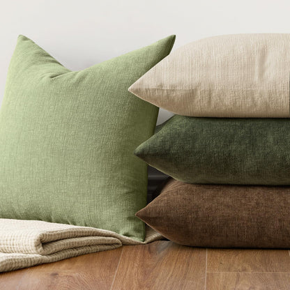 MIULEE Olive Green Couch Pillow Covers 18x18 Inch, Set of 2 Soft Chenille Decorative Square Throw Pillow Covers Farmhouse for Sofa Living Room Bed