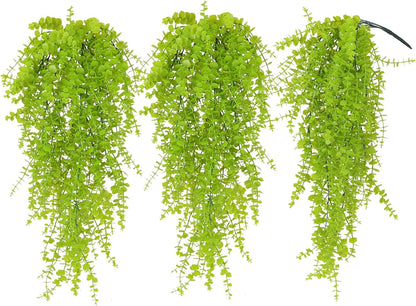 RECUTMS Artificial Hanging Plants Fake Hanging Plant Faux Eucalyptus Leaf Greenery Vine Outdoor UV Resistant Plastic Plants Home Garden Wedding Party Indoor Outdoor Decorations(White)