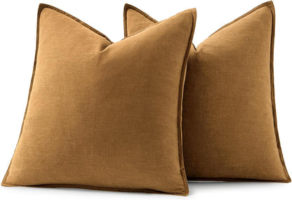 MIULEE Decorative Linen Euro Sham Pillow Covers 26x26 Cream White Boho Farmhouse Neutral Couch Throw Pillows for Bed Pack of 2 Accent Modern Pillowcase Sofa Livingroom Home Decor