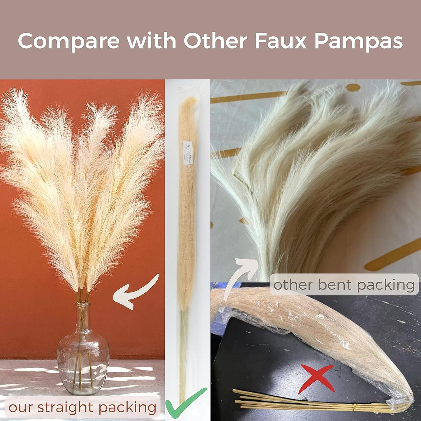 PERFNIQUE Faux Pampas Grass, 9PCS Pompas, Large Pompas Grass, 38'' Tall Pampas Grass for Floor Vase, Pampas Grass Decor Tall for Vase Fillers, Boho Rustic Farmhouse Home Decor(Natural Beige)