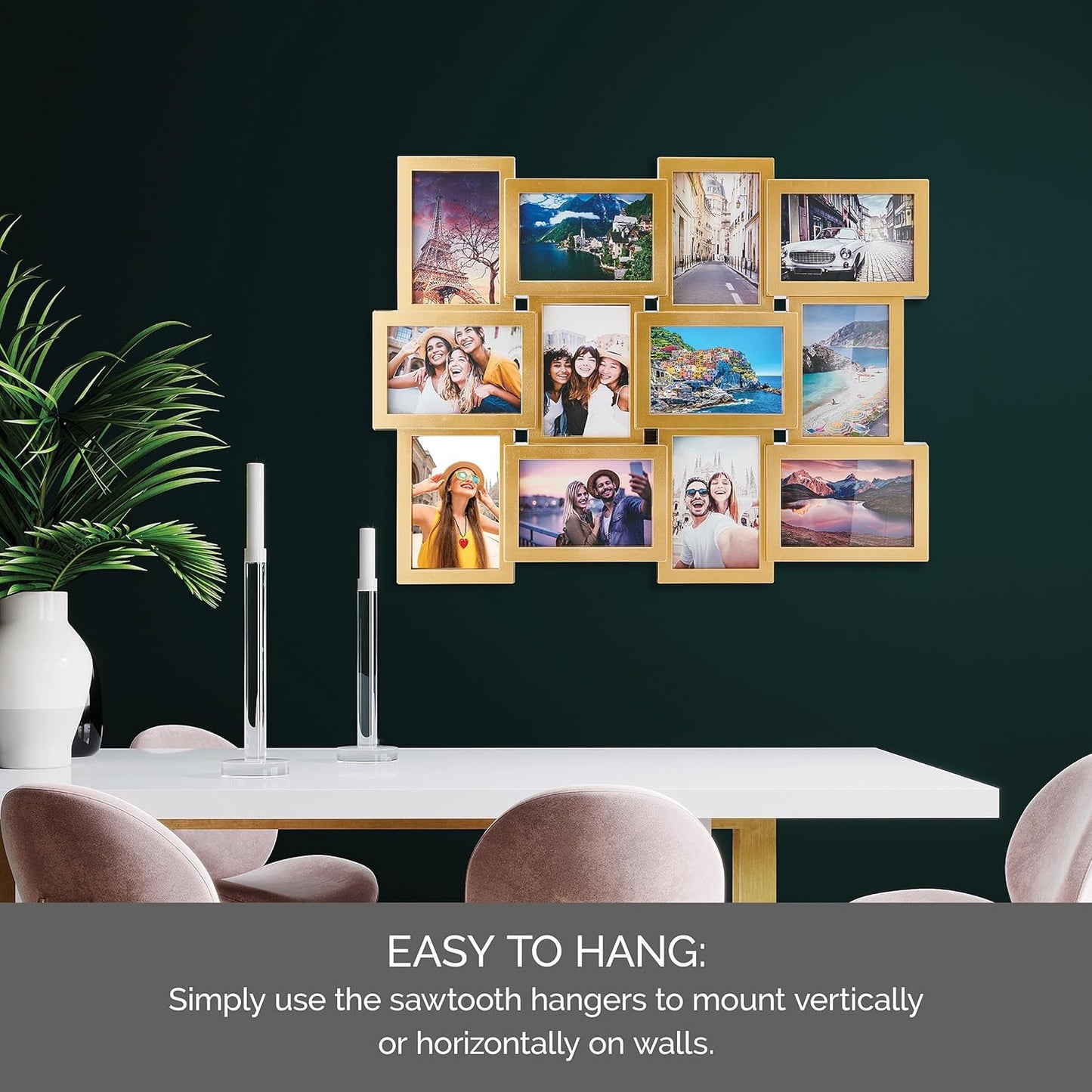 MELANNCO Collage Picture Frame for Wall, Holds 12 Photos - Six 4x6 and Six 6x4 Images, 18x23 Inch Black Plastic Frame, Hang Horizontal or Vertical, Gallery Wall Decor