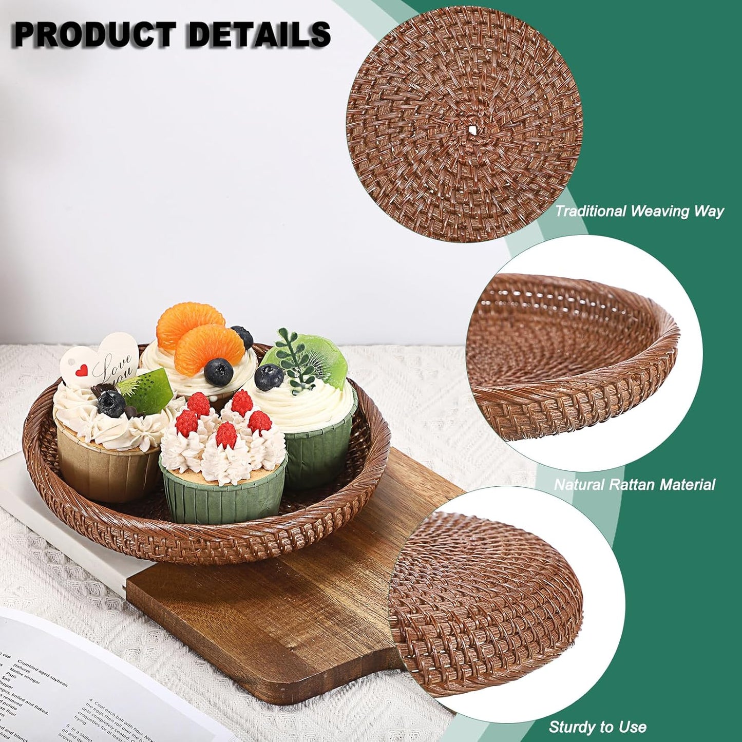 Hipiwe Small Key Basket Bowl for Entryway 7.6" Round Woven Wicker Basket Fruit Serving Tray Woven Basket Wall Decor Rattan Organizer Basket for Keys, Wallet,Whitewash