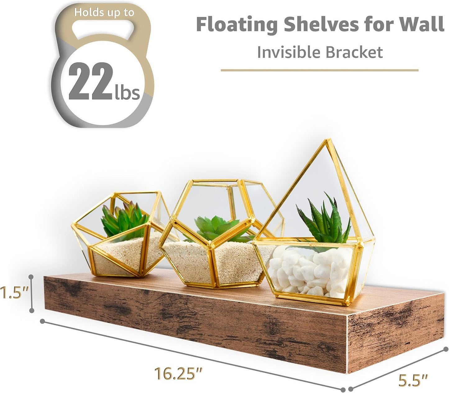 Sorbus Floating Shelves for Wall – 16 Inch Floating Shelf for Kitchen, Bedroom, Living Room, Bathroom, Home & Wall Decor - Mounted Bathroom Shelves with Invisible Brackets (Maple Wood, 2 Pack)
