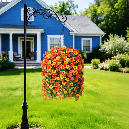 INXUGAO Artificial Flowers with Hanging Basket, Outdoor Faux Plants Silk Morning Glory Vines, Fake Green Arrangement for Garden Patio Spring Summer Decor(4pcs,Darkorchid)