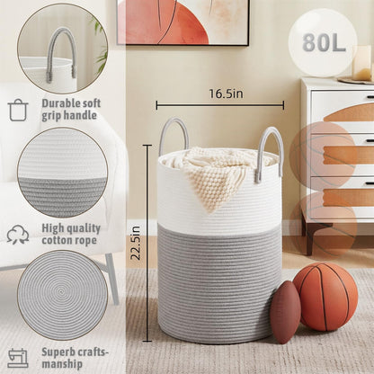 Artfeel Laundry Basket,Woven Cotton Rope Laundry Hamper,60L for Decor Storage of Dirty Clothes,Toys and Blankets in Bathroom,Baby Room and Living Room