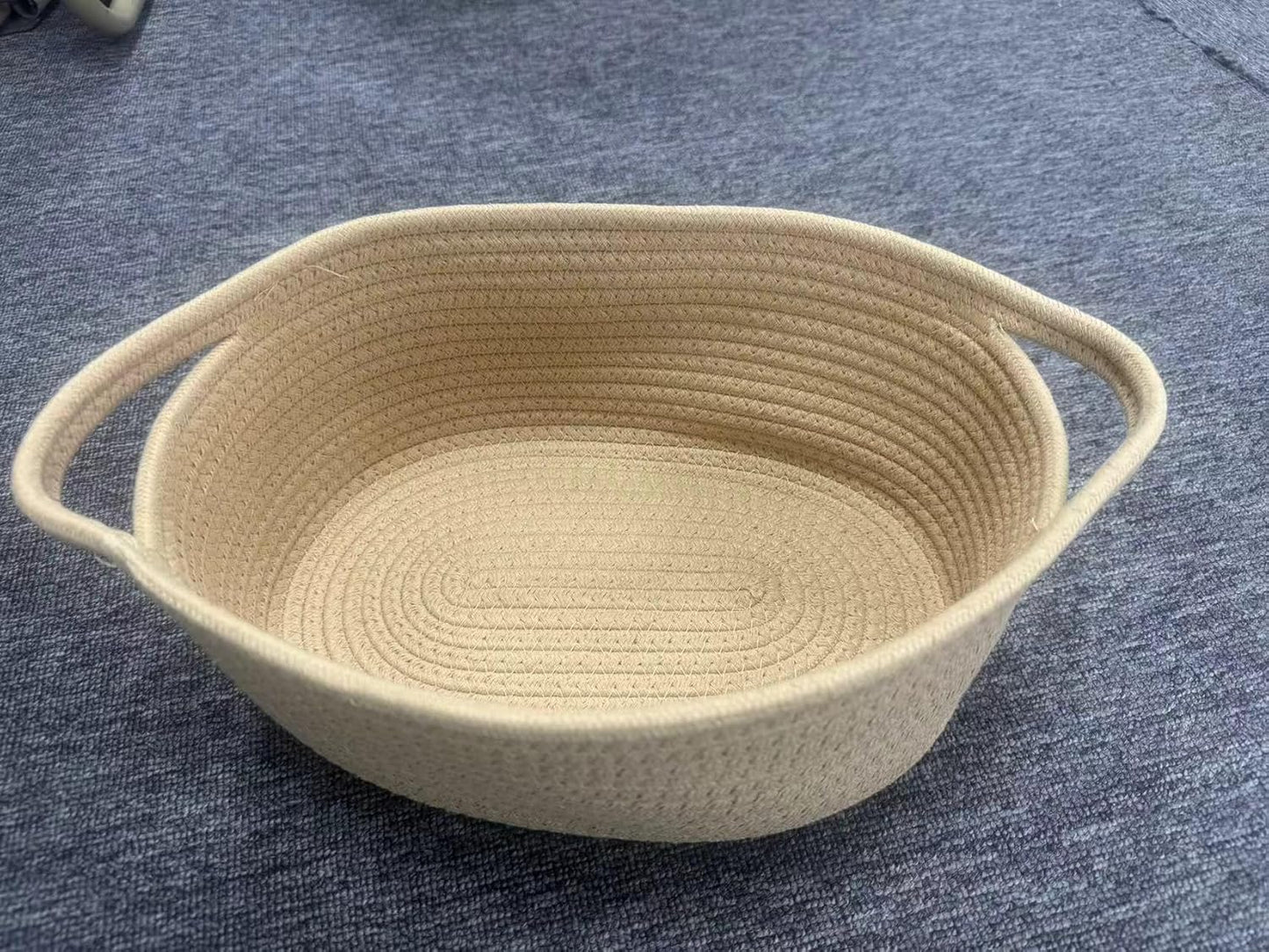 ABenkle Small Basket with Handles, Boho Decorative Rope Woven Dog Cat Toy Storage Bin Shelf Storage Organizer, Easter Christmas Gift Basket, 12"x8"x5", White