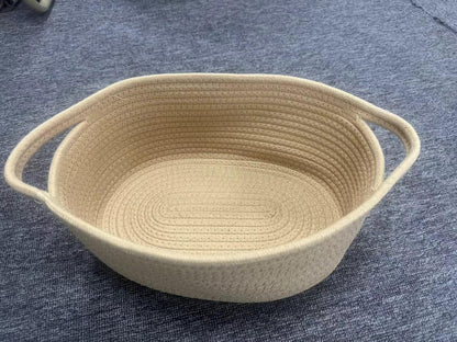 ABenkle Small Basket with Handles, Boho Decorative Rope Woven Dog Cat Toy Storage Bin Shelf Storage Organizer, Easter Christmas Gift Basket, 12"x8"x5", White