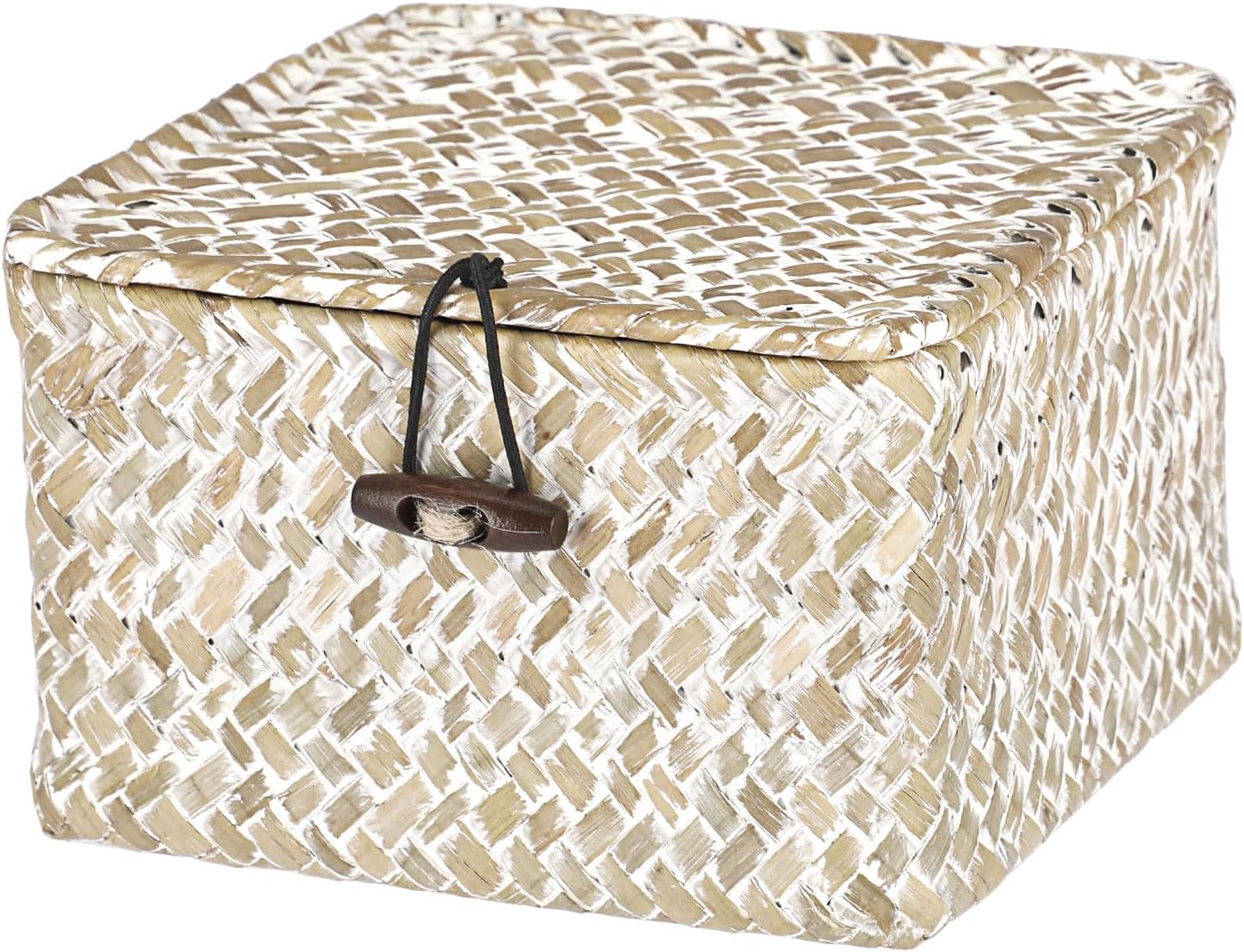 Hipiwe Seagrass Basket with Lid Wicker Storage Basket Square Handwoven Decorative Baskets Box for Shelf Multipurpose Household Baskets Home Decor,X-small