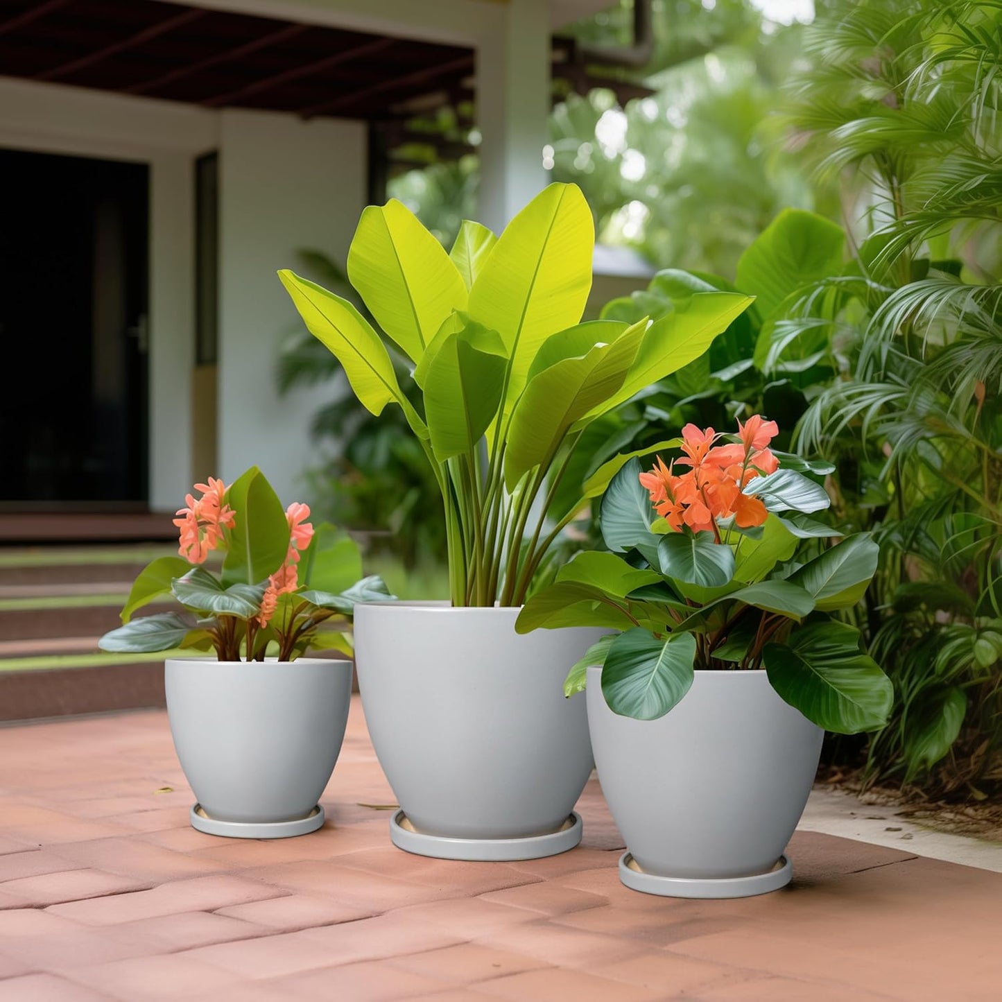 Plant Pots Indoor, Ceramic Planters Pots with Drainage Holes and Saucers, 10+8+6 Inch, Set of 3, Round Large Flower Pots for Indoor Outdoor Plants, Blue
