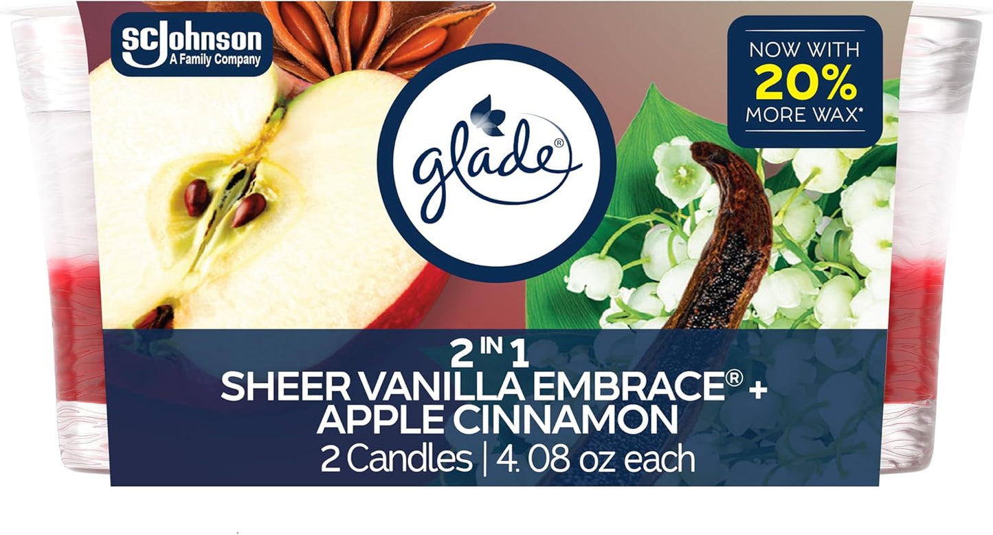 Glade 1-Wick Scented Candle Jar, Angel Whispers, Air Freshener Infused with Essential Oils, 4.08 Oz, 2 Count