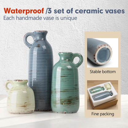 Modern Ceramic Vase Set of 5, Vases Home Decor Rustic Farmhouse Decorative Vase Pottery Vases for Bouquet Pampas Grass Dried Fresh Flowers, Table Living Room Kitchen Bedroom