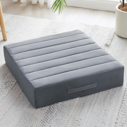 JKMAX 2 Pcs High Density Foam Floor Pillow - Upgraded Large Pillows Seating for Adults - Outdoor Floor Cushion with Soft Tufted Cover - Yoga Pillows for Sitting On Floor - 22 Inch Light Gray