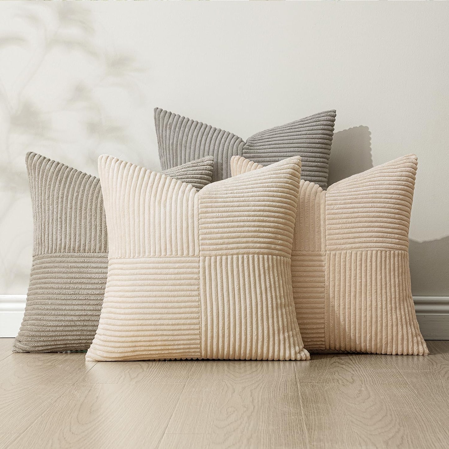 MIULEE Teal Orange Decorative Throw Pillow Covers 18x18 Inch Set of 4 Boho Corduroy Striped Cushion Cases Modern Farmhouse Patchwork Pillow Cases for Couch Sofa Bedroom Home Decor