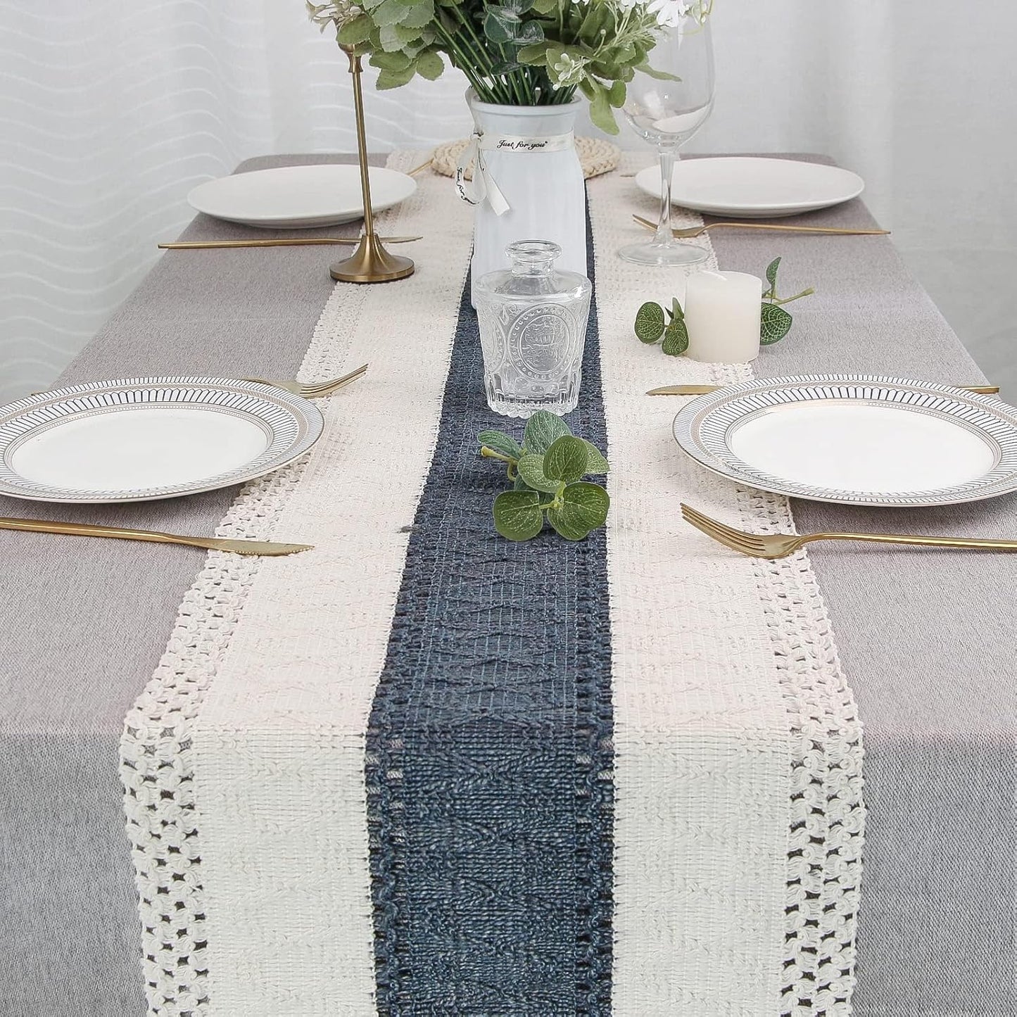 FEXIA Boho Table Runner for Thanksgiving Fall Christmas Home Decor with Tassels 72 Inches Long Pottery barn Furniture Farmhouse Rustic Macrame Burlap Table Decoration for Living Room (12x72 Inches)