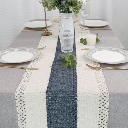 FEXIA Boho Table Runner for Thanksgiving Fall Christmas Home Decor with Tassels 72 Inches Long Pottery barn Furniture Farmhouse Rustic Macrame Burlap Table Decoration for Living Room (12x72 Inches)