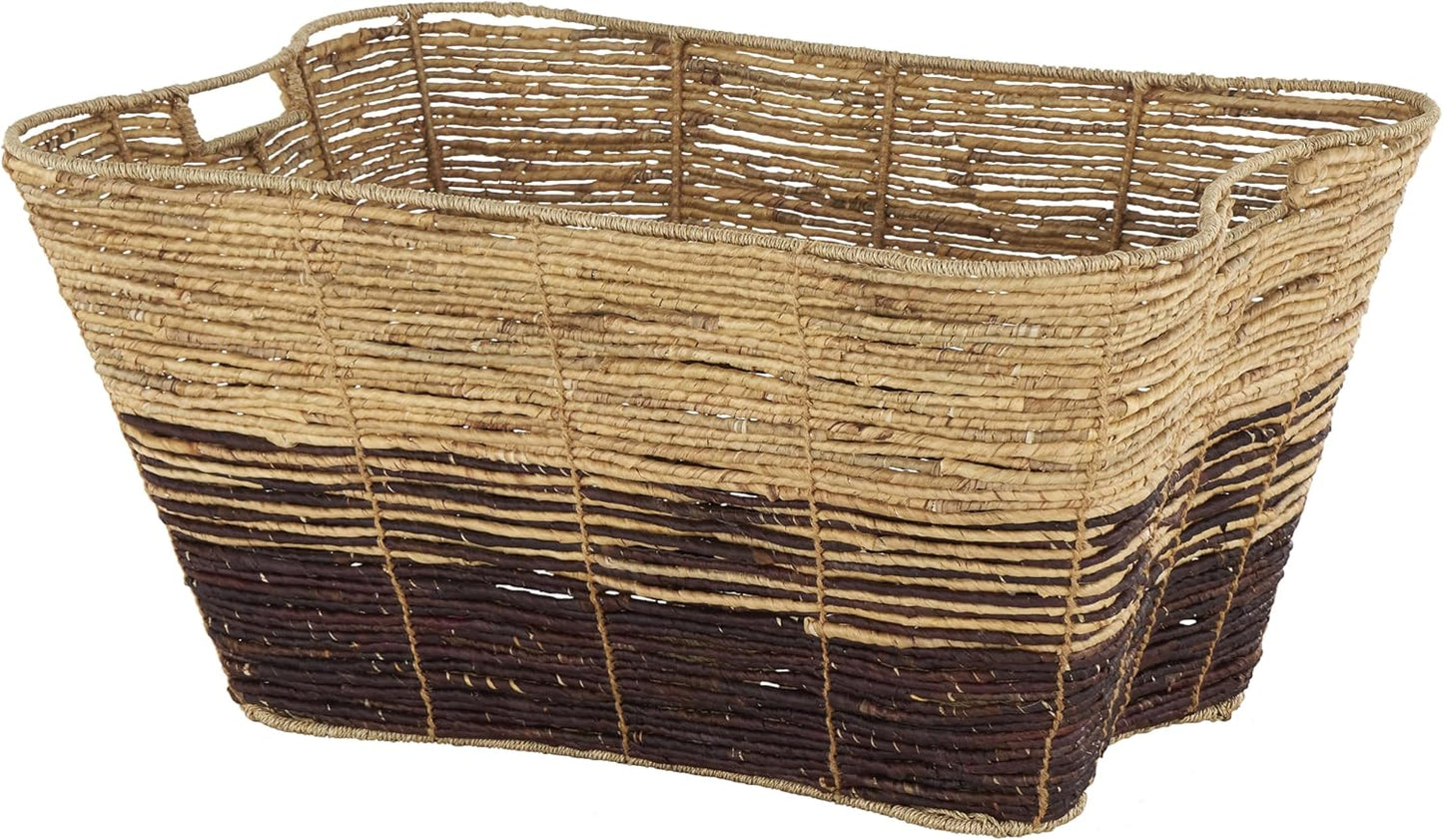Deco 79 Seagrass Handmade Decorative and Functional Storage Basket Large Woven Basket Organizer with Ring Handles, Basket for Storage 20" x 18" x 19", Brown