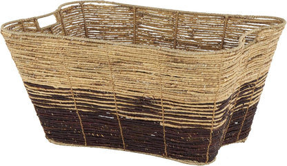 Deco 79 Seagrass Handmade Decorative and Functional Storage Basket Large Woven Basket Organizer with Ring Handles, Basket for Storage 20" x 18" x 19", Brown