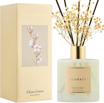 Cocorrína Premium Reed Diffuser Set with Preserved Baby's Breath & Cotton Stick Sandalwood Rose | 6.7oz Scent Fragrance Oil Diffuser for Bedroom Bathroom Home Décor
