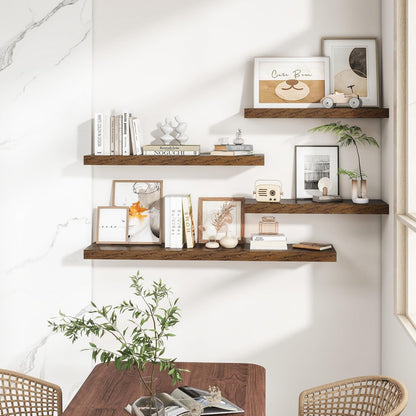 RICHFOCUS 72Inch Floating Shelves for Wall 2 Pack Shelves for Bedroom|Kitchen|Bathroom Wall Mounted Rustic Wood Floating Shelf with Invisible Brackets for Books|Storage|Decor, Rustic Brown