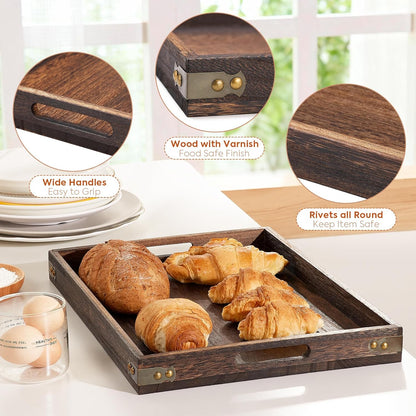 Yangbaga Serving Tray with Handles,13"*13"Wood Decorative Tray for Living Room,Modern Coffee Table Tray,Square Large Serving Platters for Home Decor,Ottoman,Bed,Kitchen,Bathroom, Breakfast,Bar
