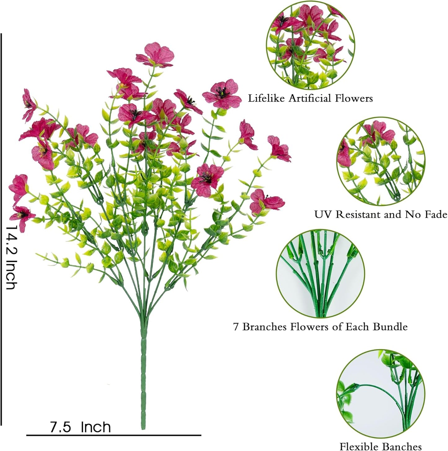 16 Bundles Artificial Fake Flowers Plants for Outdoors Spring Summer Decor,Faux Flowers Plant Silk Daisy UV Resistant for Outside Planters Front Porch Patio Yard Garden Home(Red,Purple,Yellow,Fuchsia)