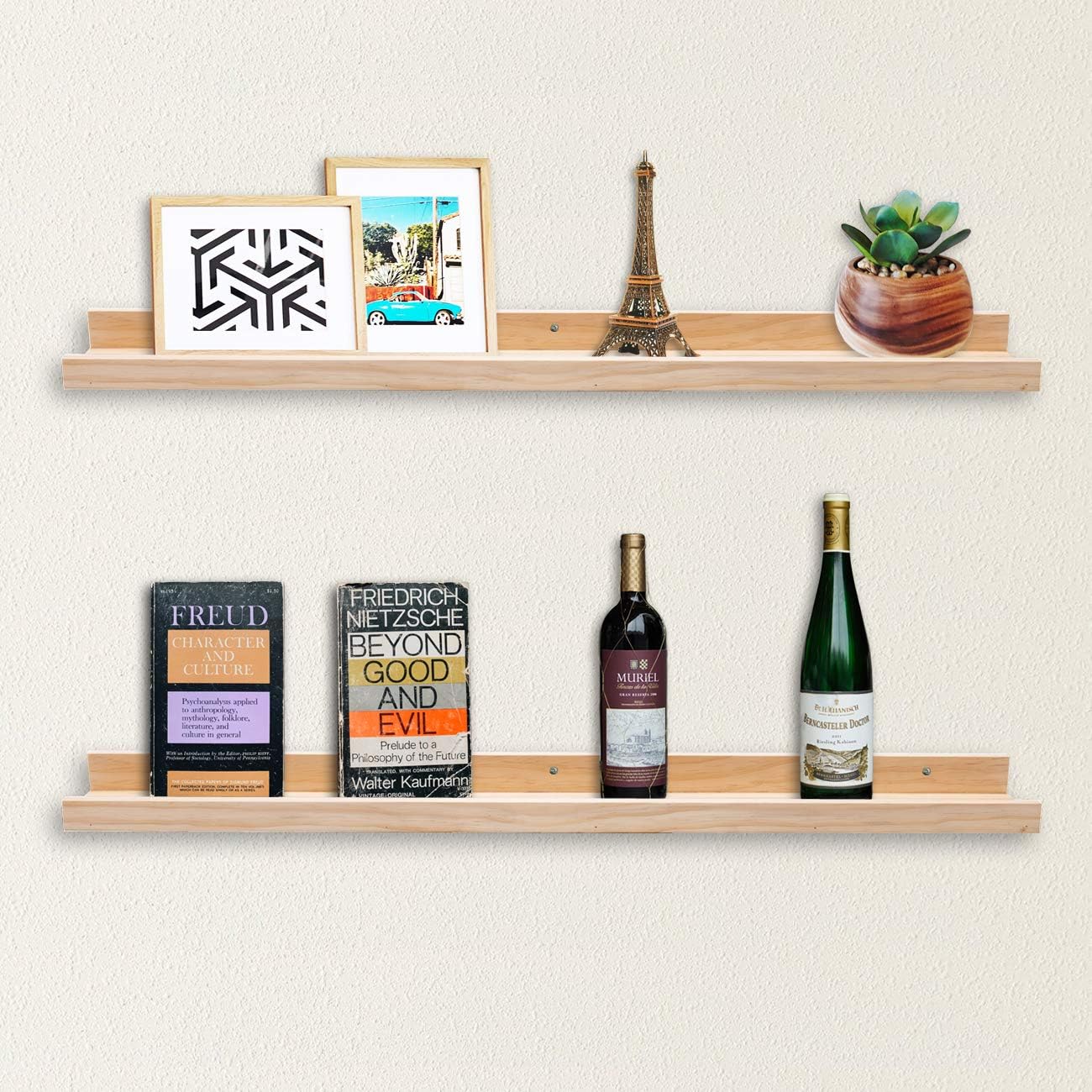 AZSKY Floating Shelves Wall Mounted Set of 2 Natural Wood Picture Shelves Wall Shelves for Bedroom Bathroom Living Room Kitchen Laundry Room Storage & Decoration 24 Inch