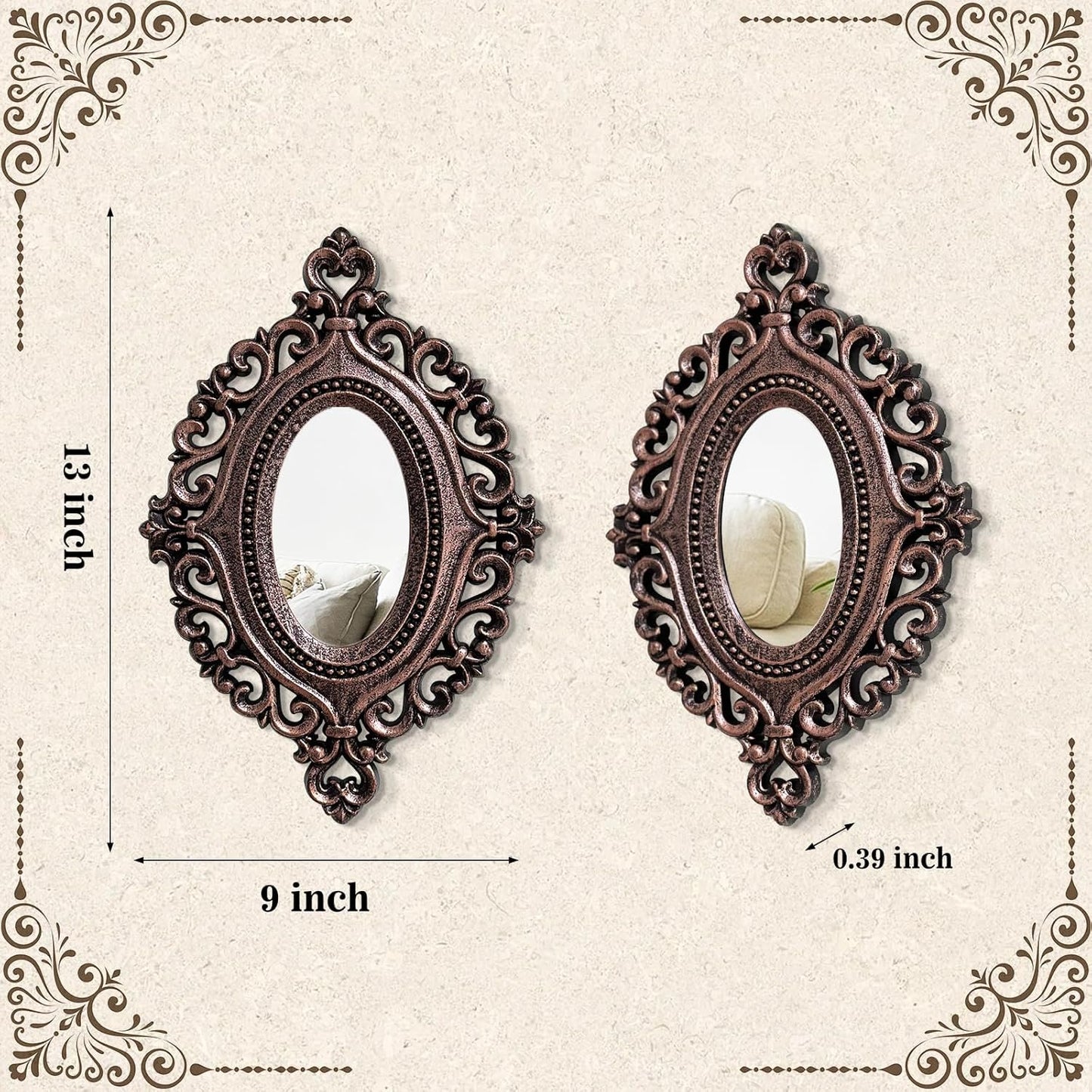 ZEXUIRU 4 Set. Rustic Wall Mirrors for Bedroom Bathroom Living Room Entryway Wood Farmhouse Square Easy to Hang Framed Decorative Accent Hanging Wall-Mounted Mirror Set for Living Room - Black