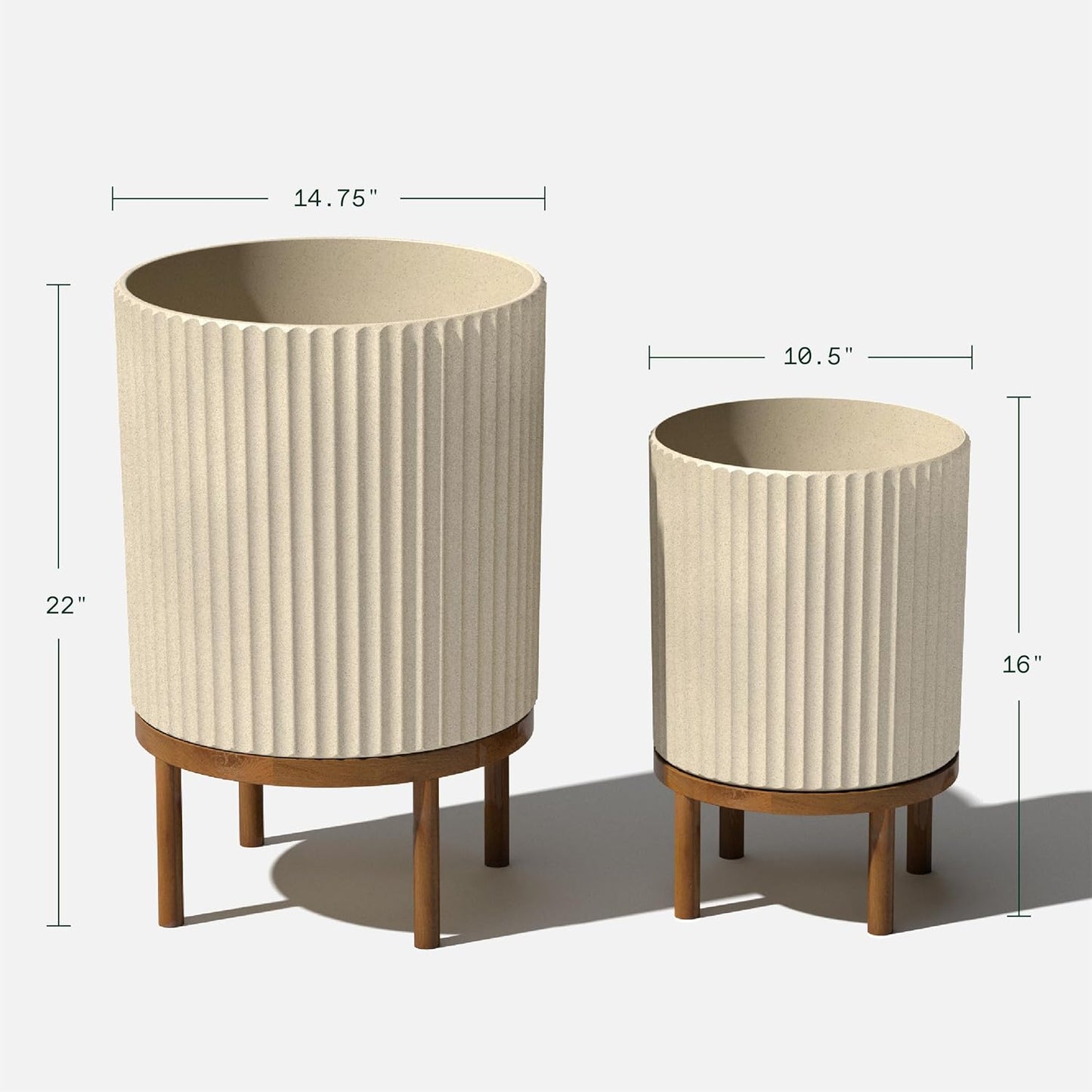 Veradek Demi Series Round Planter w/ Stand for Porch/Patio | Durable Plastic-Concrete & Wooden Stand | Modern Décor for Tall Plants, Flowers