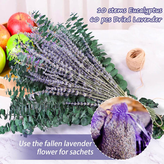115 Pcs Eucalyptus Stems & Lavenders Flowers Bundles for Shower, 17'' Upgrade Hanging Shower Plant, Natural Real Eucalyptus Leaves Lavenders Stems with Chrysanthemums, Fragrant Bathroom Decor