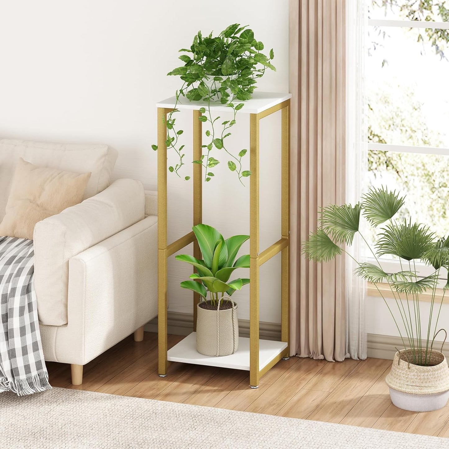 Plant Stand Indoor Corner Tall 2 Tier Metal Modern Flower Storage Plant Shelf Holder for Living Room Balcony Garden,Black (2 Tier-Black Round)