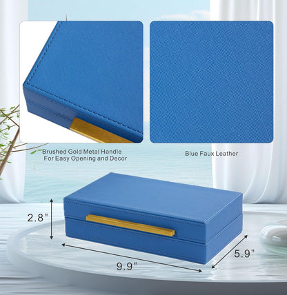 Sagala Set of 2 Ivory Shagreen Decorative Boxes With Brushed Gold Metal Handles, Faux Leather Jewelry Boxes Modern Storages Photo Memory Boxes Home Organizer Boxes (Ivory-Gold, 2pack)